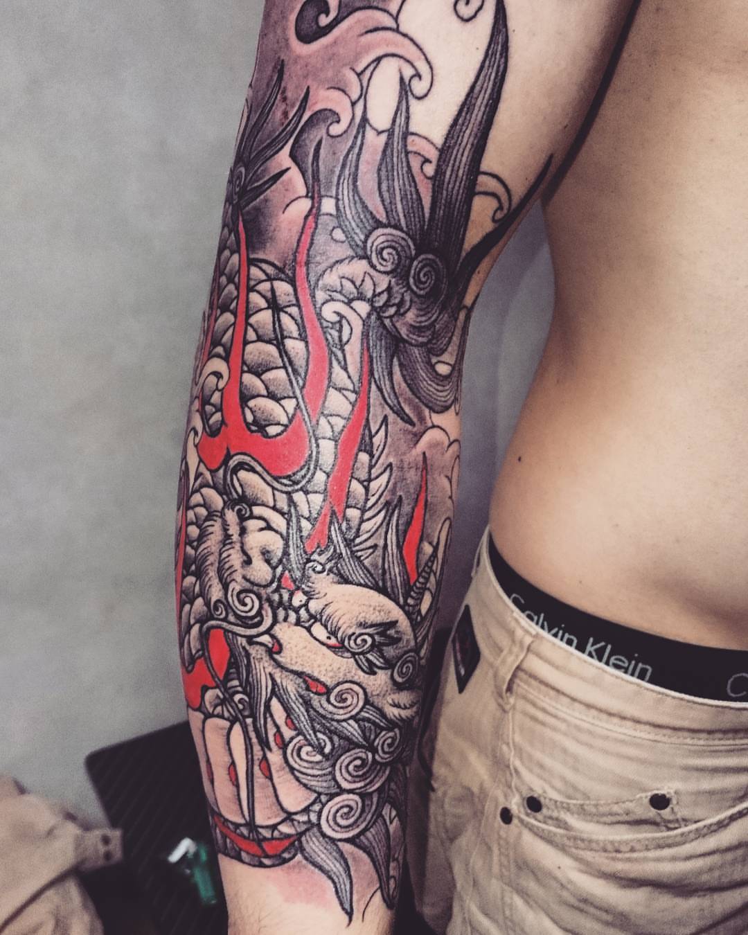 Dragon japanese irezumi tattoo on the forearm by Daichi Horiyama