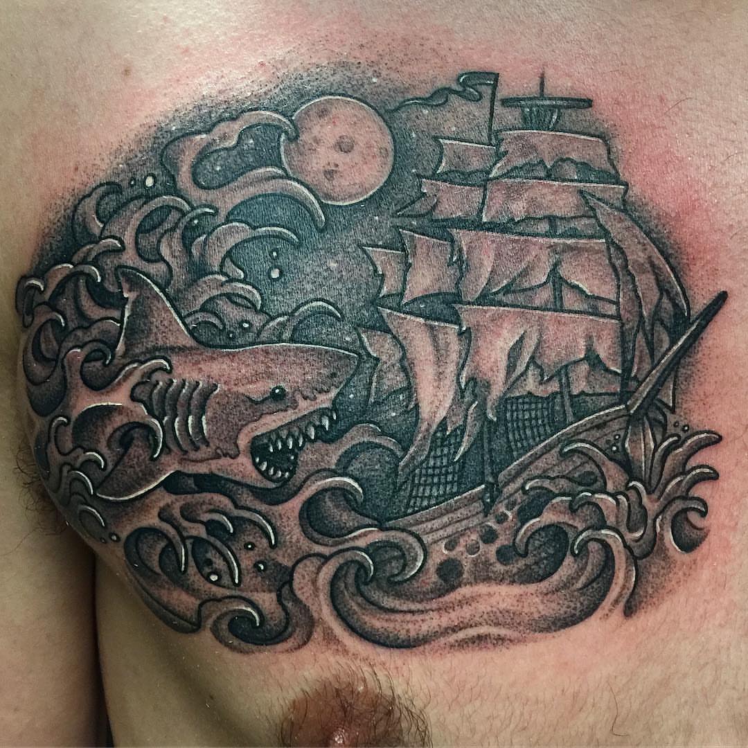Tattoo by @coreyclarktattoos — black_and_grey