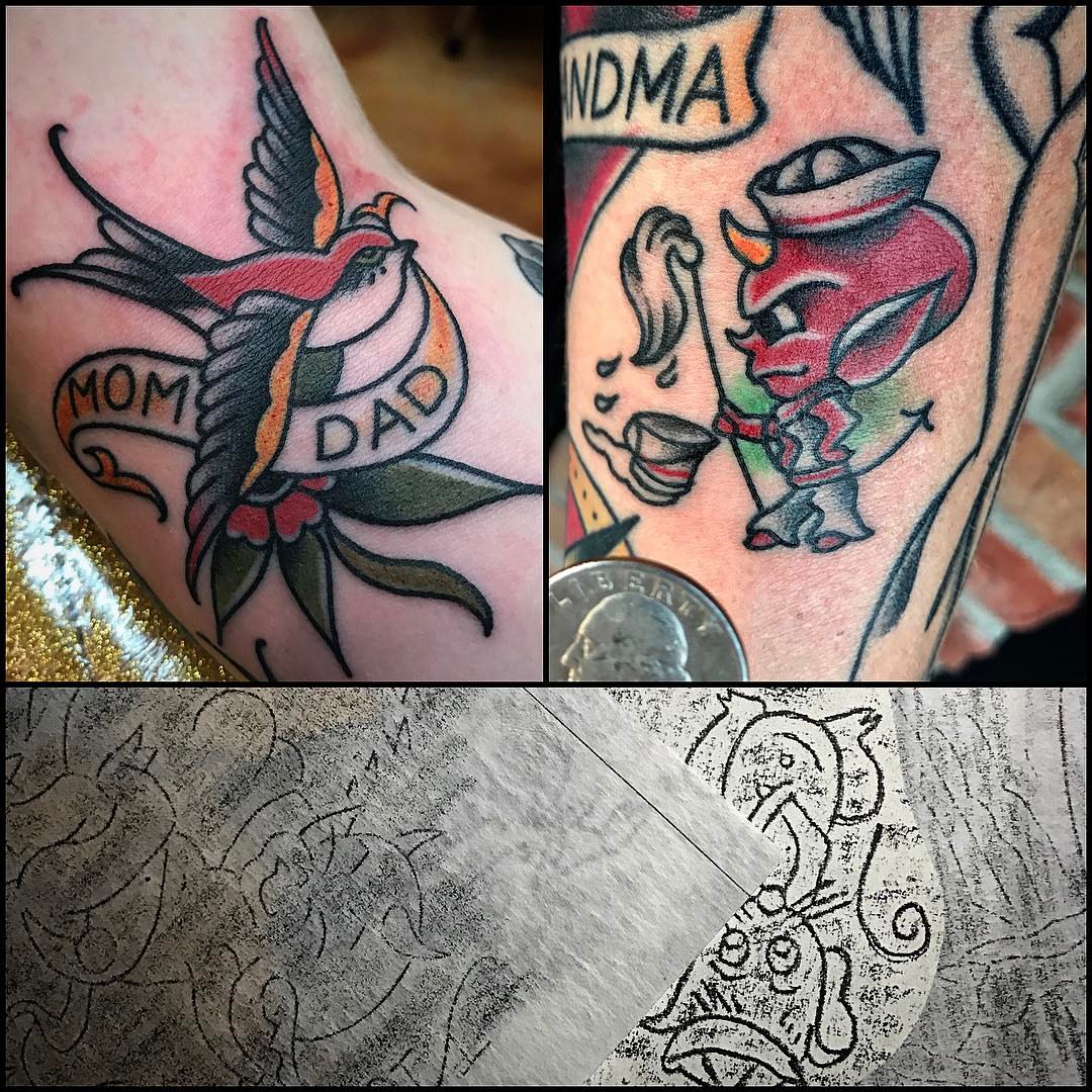 Bird and floral American traditional tattoo on the forearm by Quality Tattoos done by Kurt