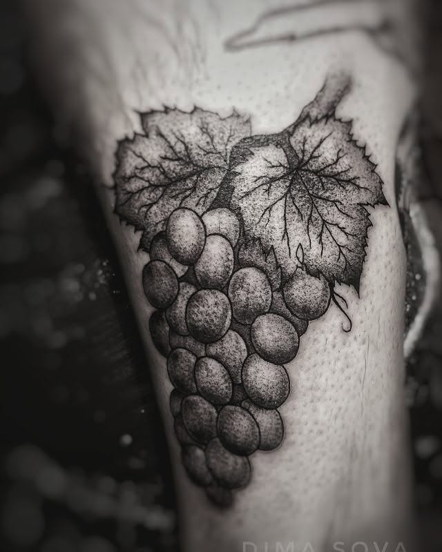 Grape cluster dotwork tattoo on the forearm by โ๏ธ Dima Sova โ๏ธ Tattoo ๐บ๐ธ Arlington VA