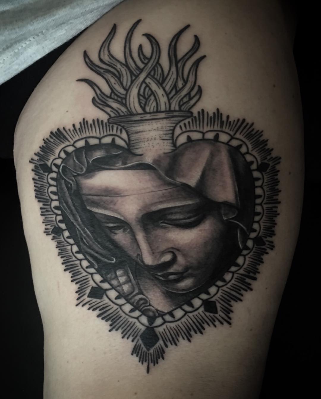 Religious icon realism tattoo on the shoulder by Kody Miller Tattoos 📍Kansas City MO Tattoo, Kansas City, Missouri