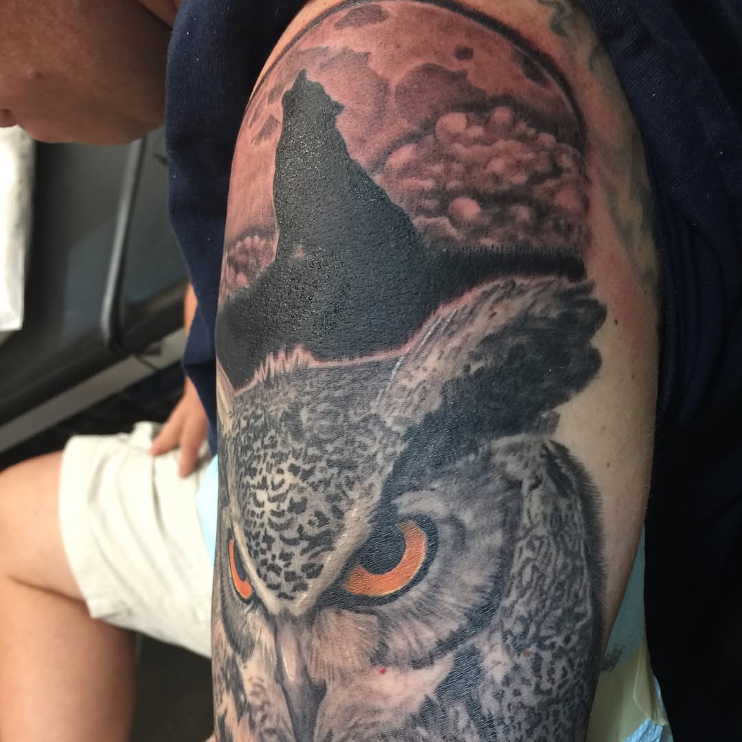 Owl realism tattoo on the forearm by Jason L.