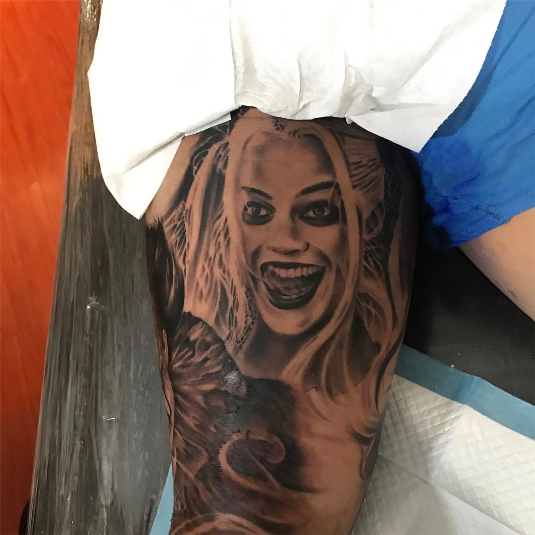Woman realism tattoo on the thigh by Rocky Nguyen DFW Dallas Japanese