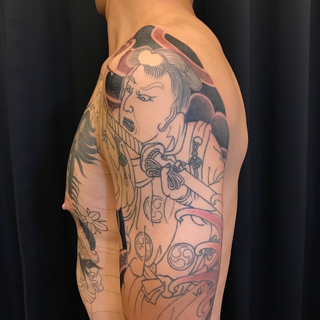 Geisha japanese irezumi tattoo on the thigh by 重君