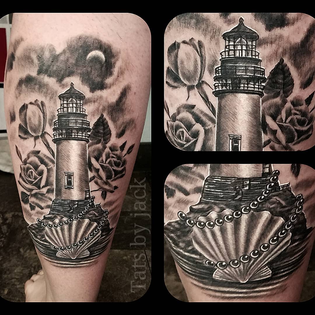 Lighthouse realism tattoo on the forearm by Jack Daniel Knowlden