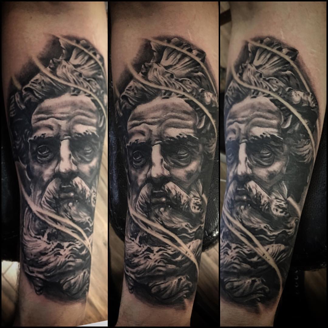 Old man's face realism tattoo on the forearm by Kody Miller Tattoos 📍Kansas City MO Tattoo, Kansas City, Missouri