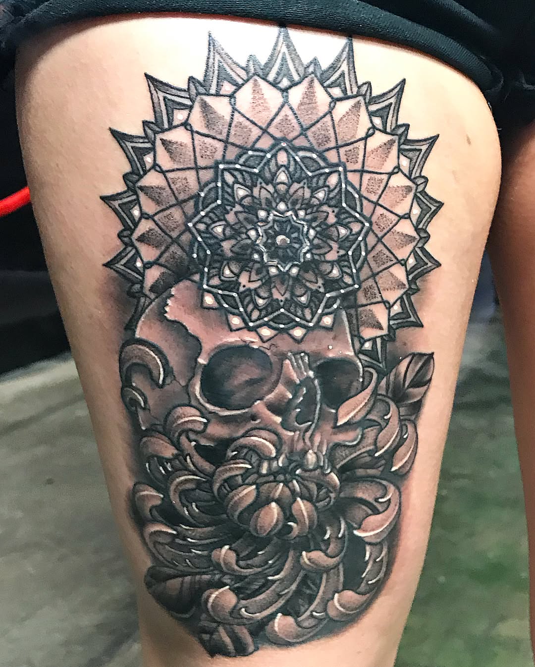 Tattoo by @coreyclarktattoos — black_and_grey, geometric