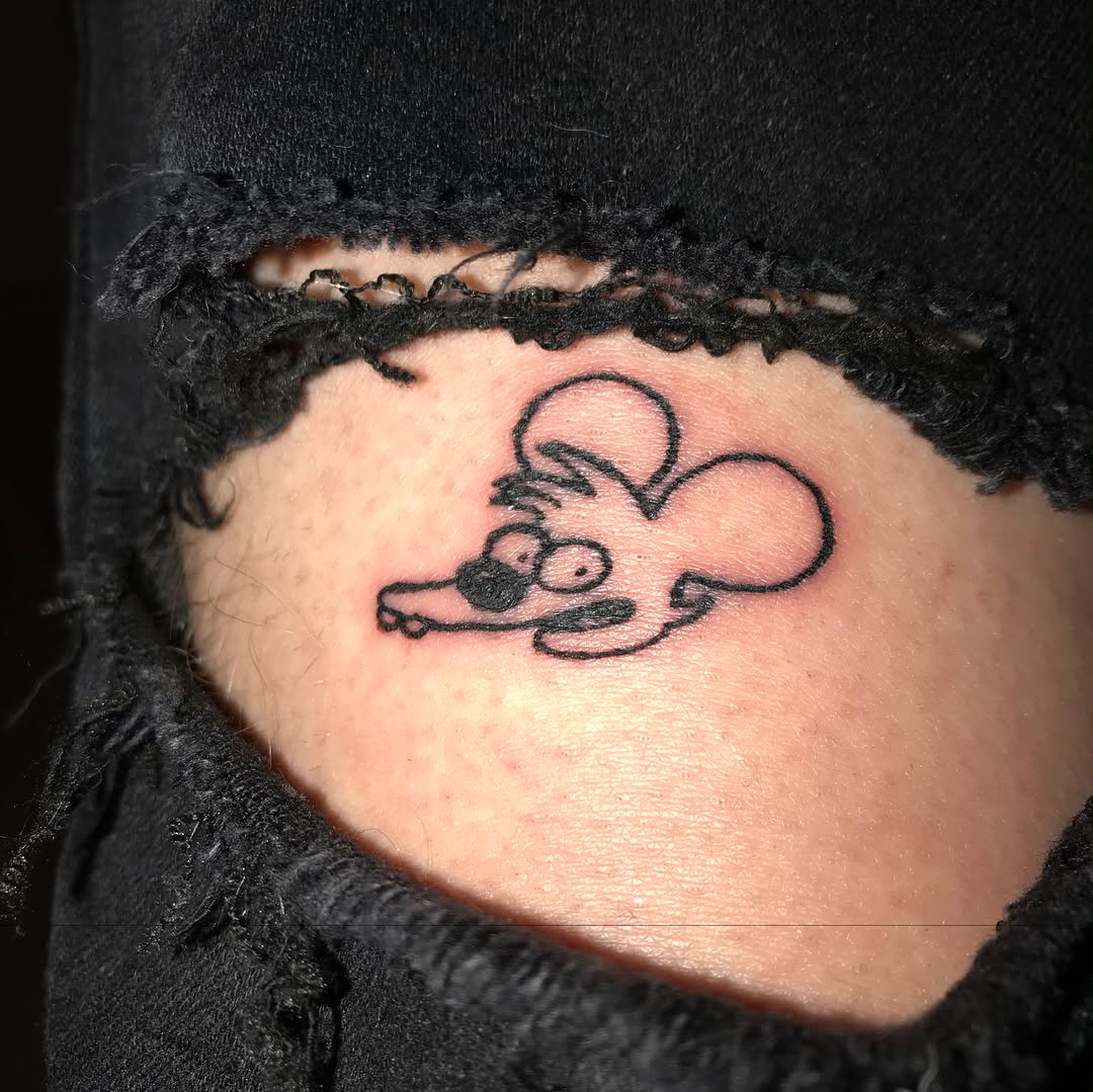 Cartoon mouse new school tattoo on the forearm by @beantowntats