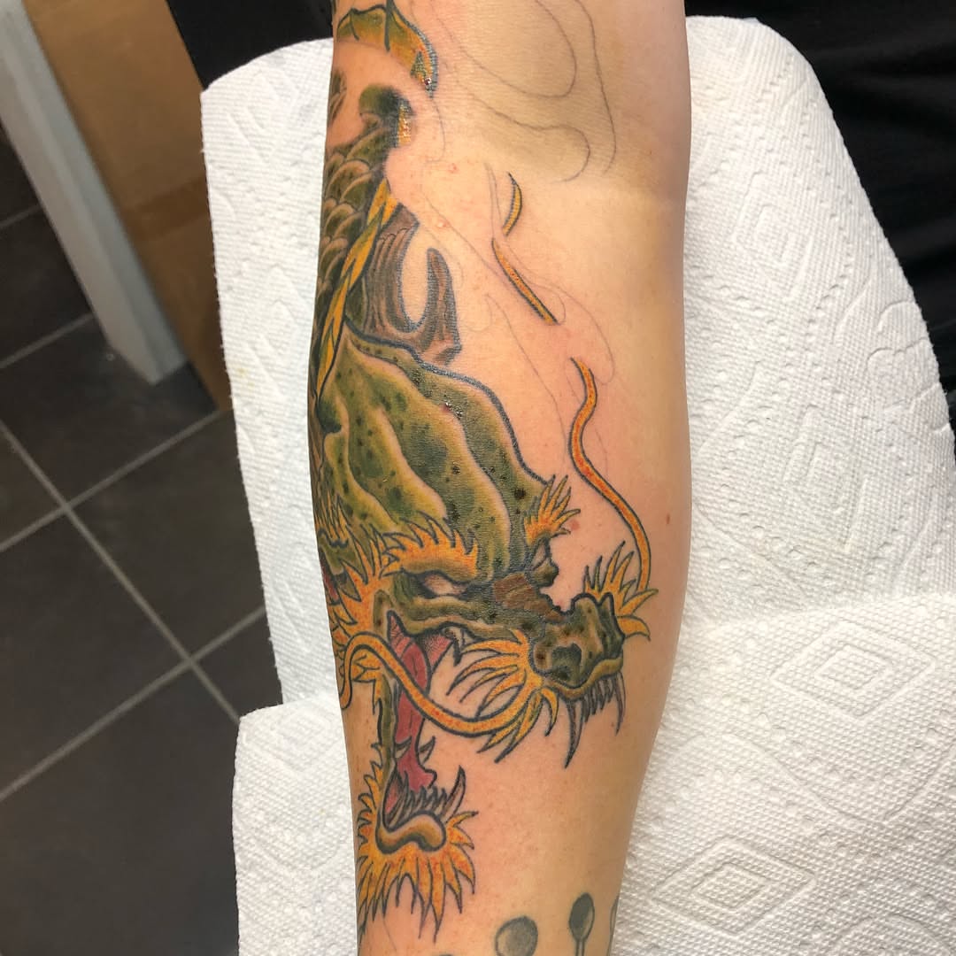 Dragon japanese irezumi tattoo on the forearm by Jason L.