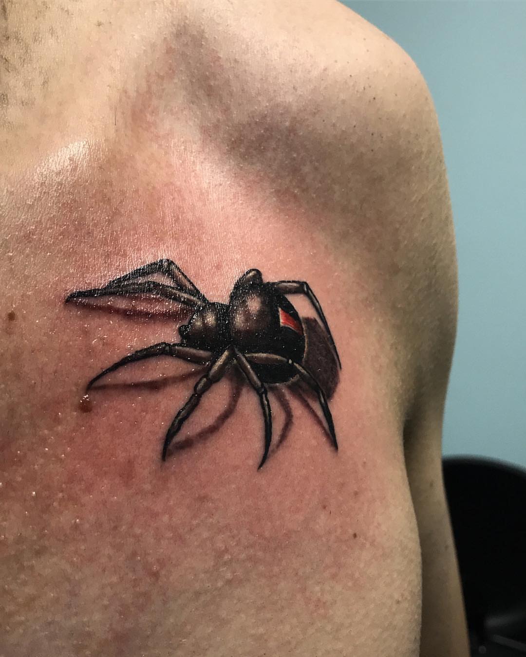 Spider realism tattoo on the chest by The Tattoo Saint- DMV Tattoo Artist, Hyattsville, Maryland