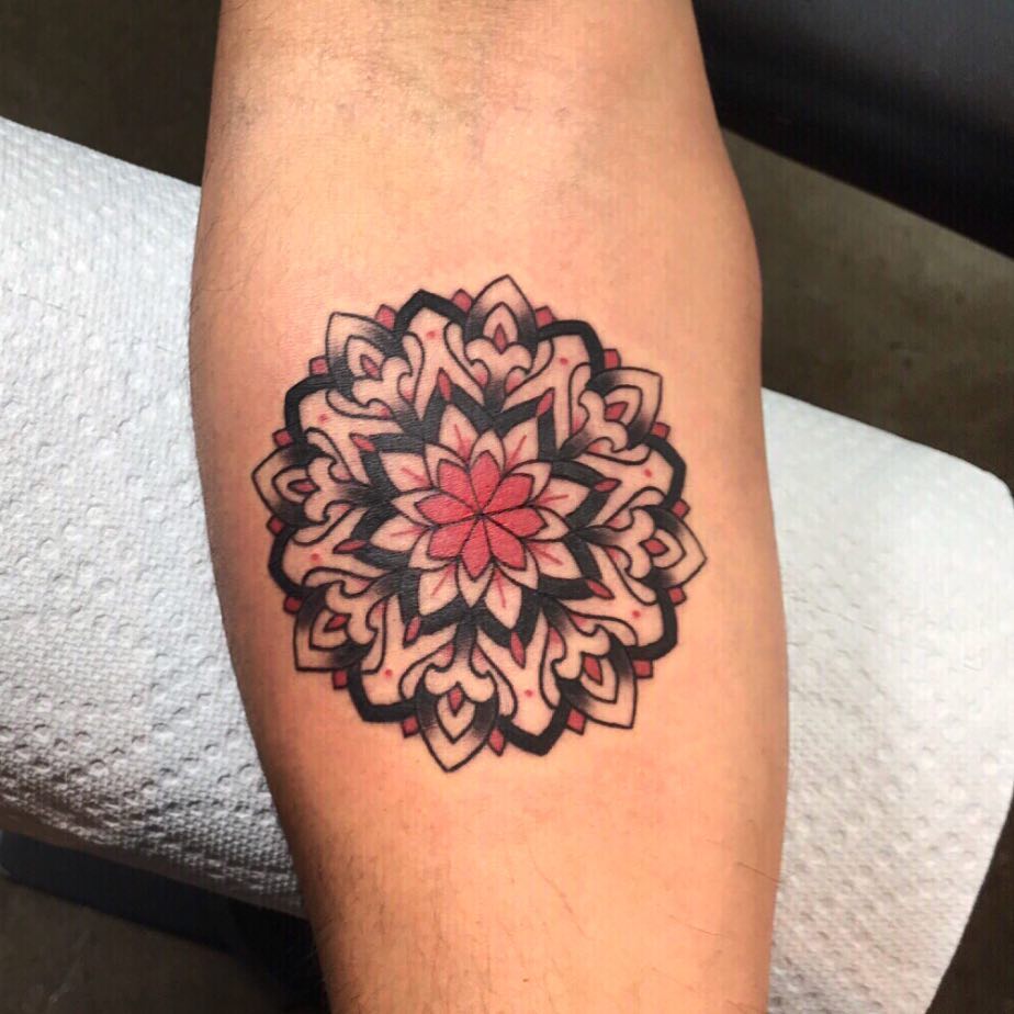 Mandala geometric tattoo on the forearm by Danielle Dubois