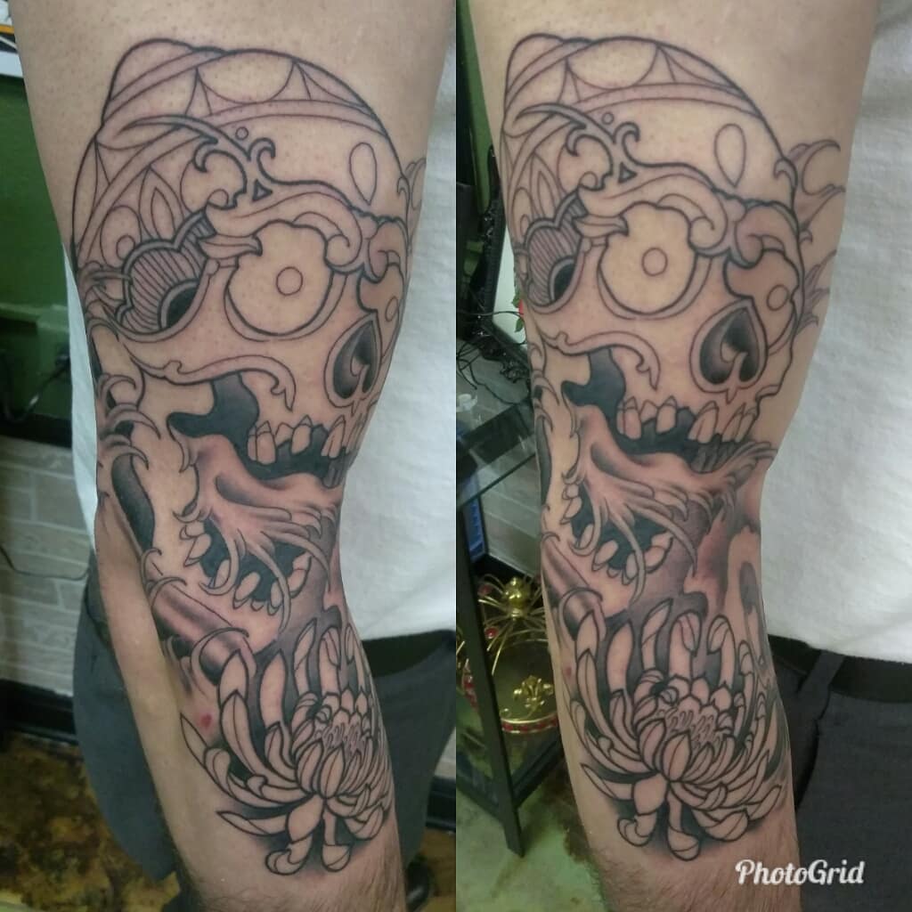 Tattoo by @dorroughtattooer — japanese_irezumi, black_and_grey