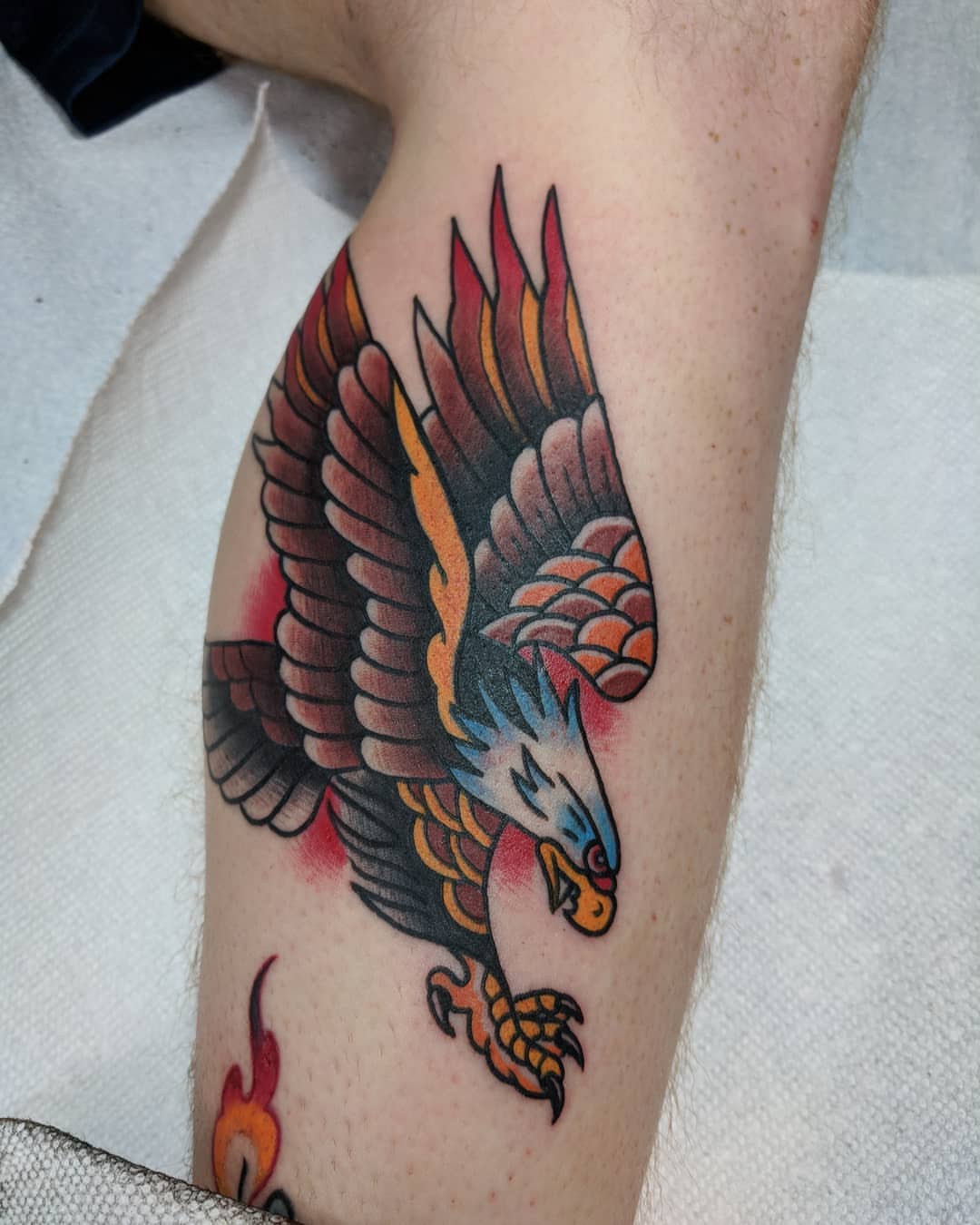 Eagle American traditional tattoo on the forearm by George Weibe