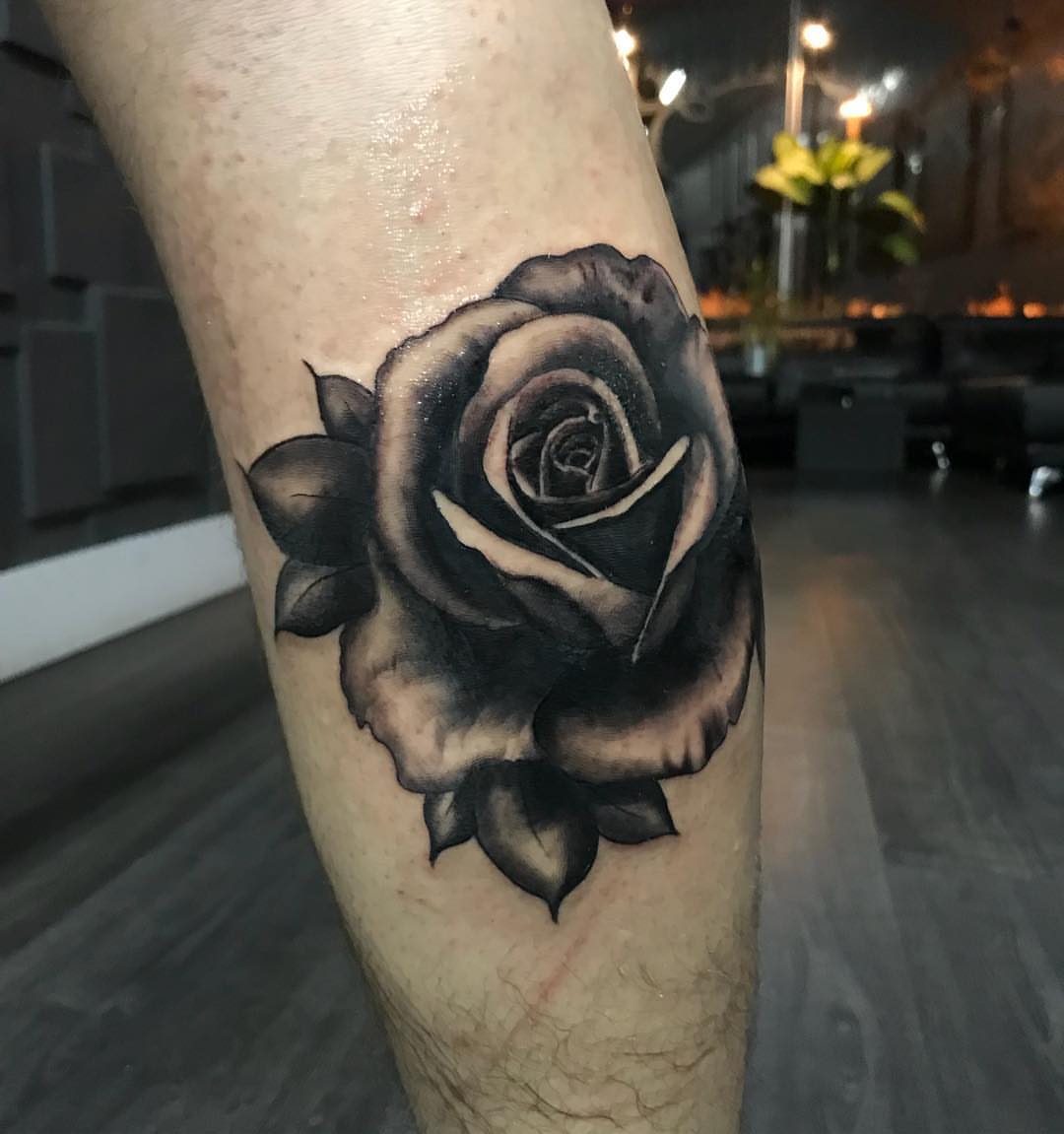 Rose black and grey tattoo on the forearm by ✧ Maria ✧