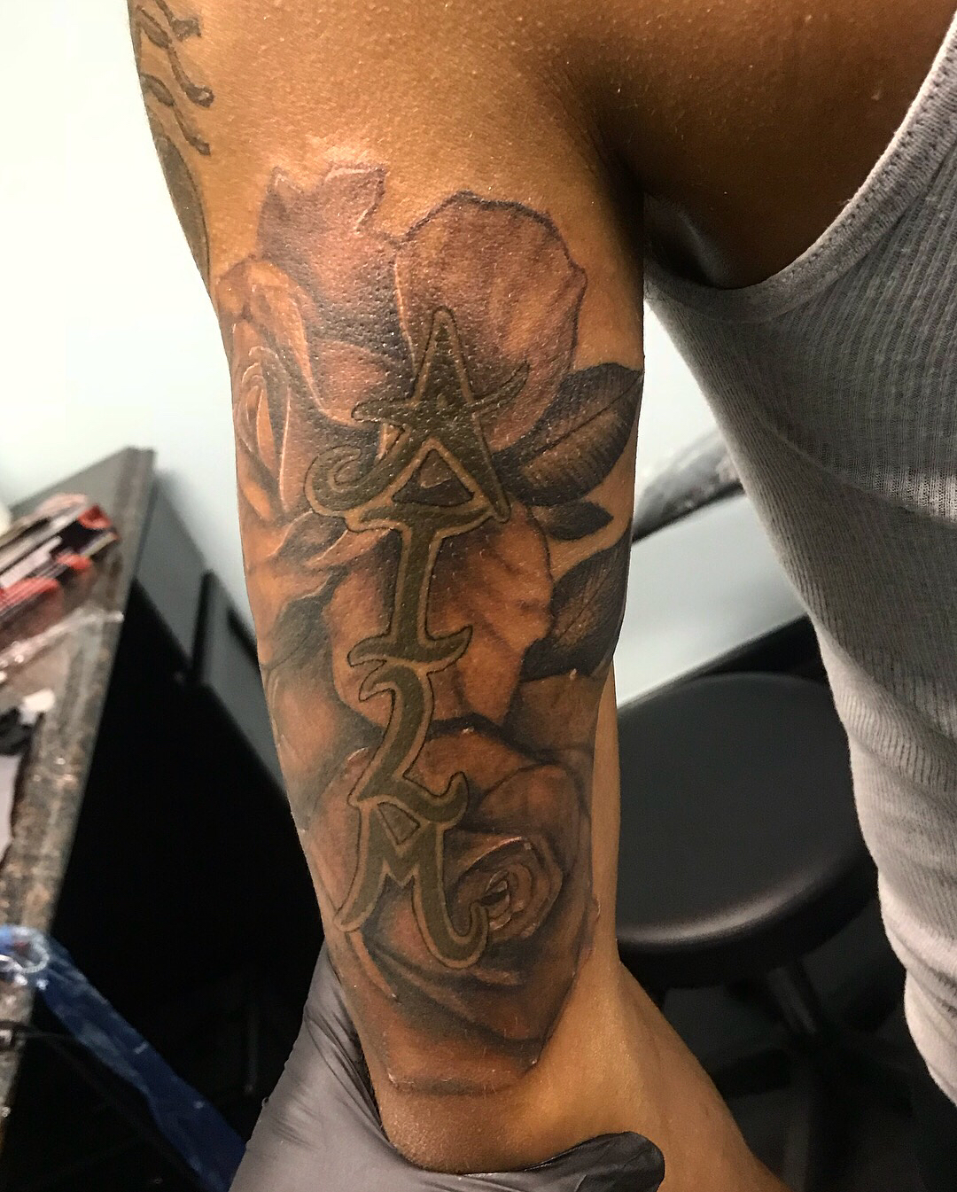 Rose and script realism tattoo on the forearm by The Tattoo Saint- DMV Tattoo Artist, Hyattsville, Maryland