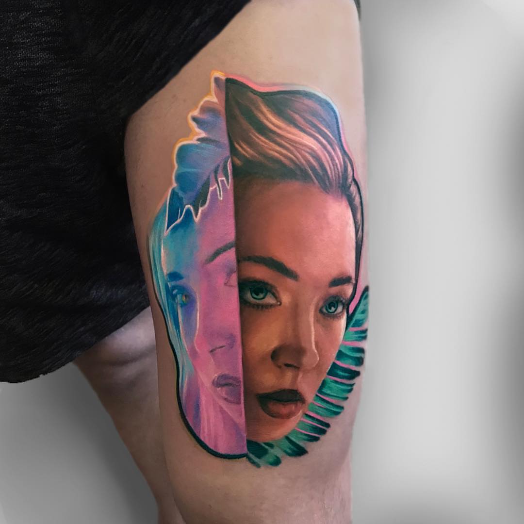 Portrait realism tattoo on the forearm by Aren