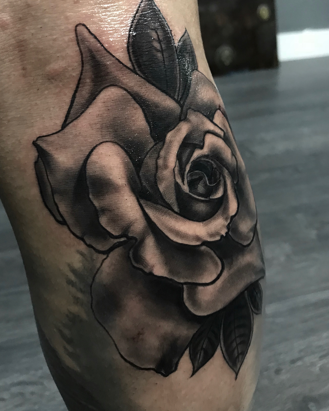 Rose black and grey tattoo on the forearm by ✧ Maria ✧