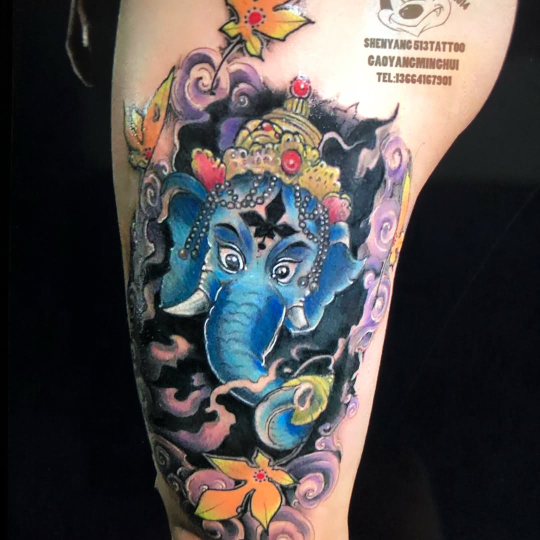 Ganesha elephant new school tattoo on the forearm by 中国🇨🇳沈阳513TATTOO