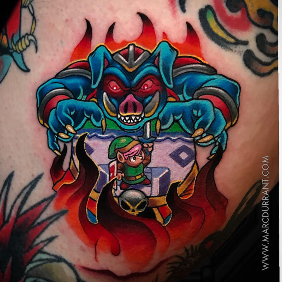 Link and ganondorf anime tattoo on the torso by ᴍᴀʀᴄ ᴅᴜʀʀᴀɴᴛ, Los Angeles, California