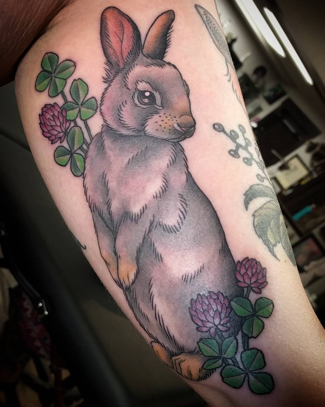 Rabbit realism tattoo on the forearm by Christel Perkins