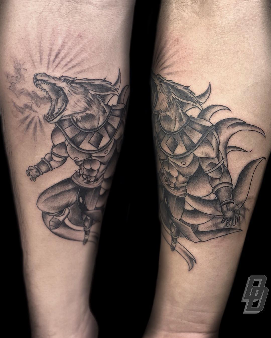 Warrior dragon geometric tattoo on the forearm by DJ 👨🏾‍🎨