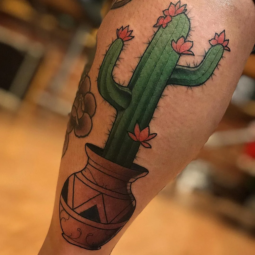 Cactus in pot realism tattoo on the forearm by ✤ ᴋɪʀᴀ ᴋɴᴏᴡʟᴛᴏɴ ✤