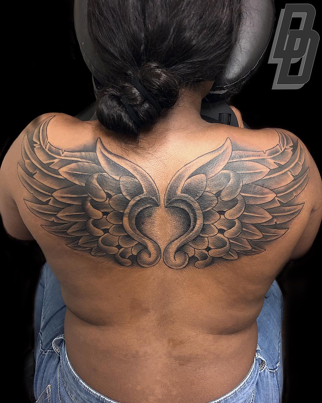 Wings black and grey tattoo on the back by DJ ๐จ๐พโ๐จ