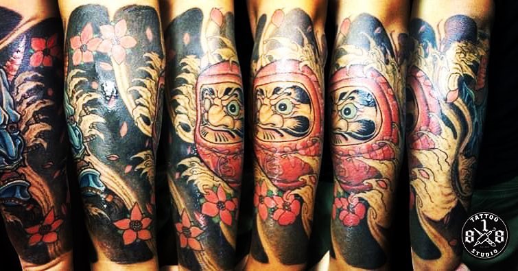 Japanese mask japanese irezumi tattoo on the forearm by Ferds Villanueva