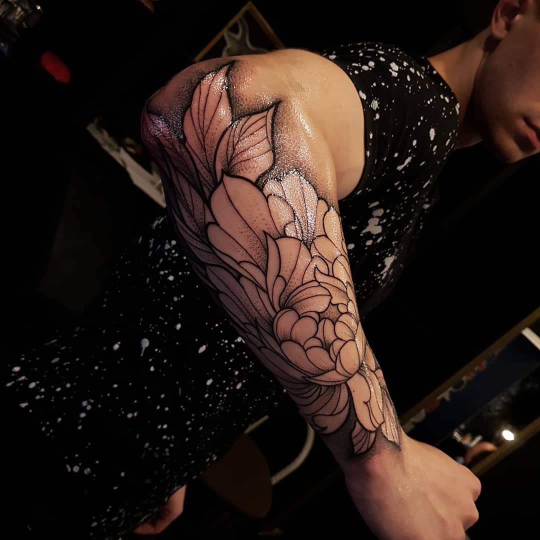 Wing dotwork tattoo on the forearm by Nikita Grinenko, San Francisco