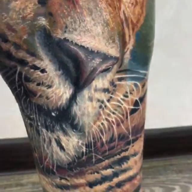 Leopard face realism tattoo by Dmitriy Paramonov πΊπ¦