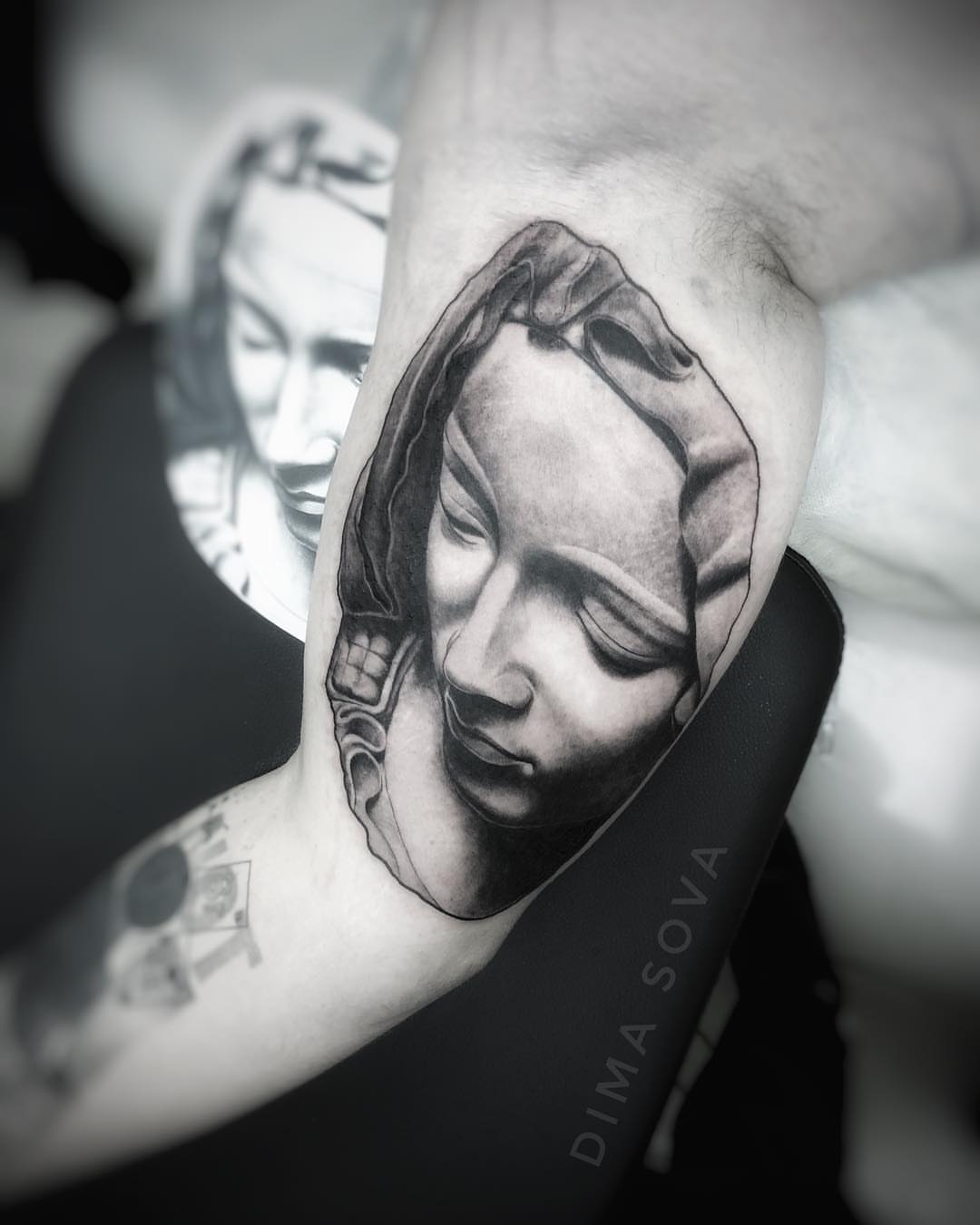 Woman's face realism tattoo on the forearm by โ๏ธ Dima Sova โ๏ธ Tattoo ๐บ๐ธ Arlington VA