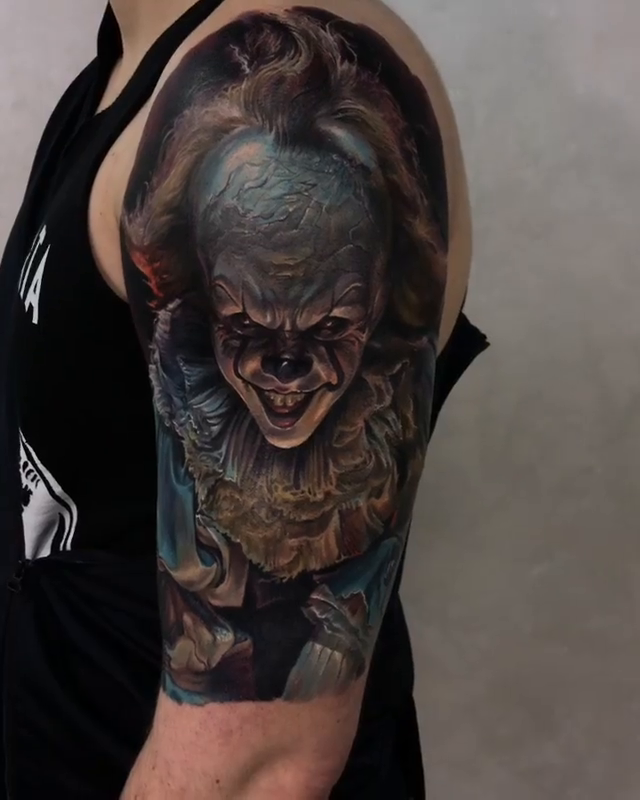 Pennywise the clown realism tattoo by Dmitriy Paramonov πΊπ¦