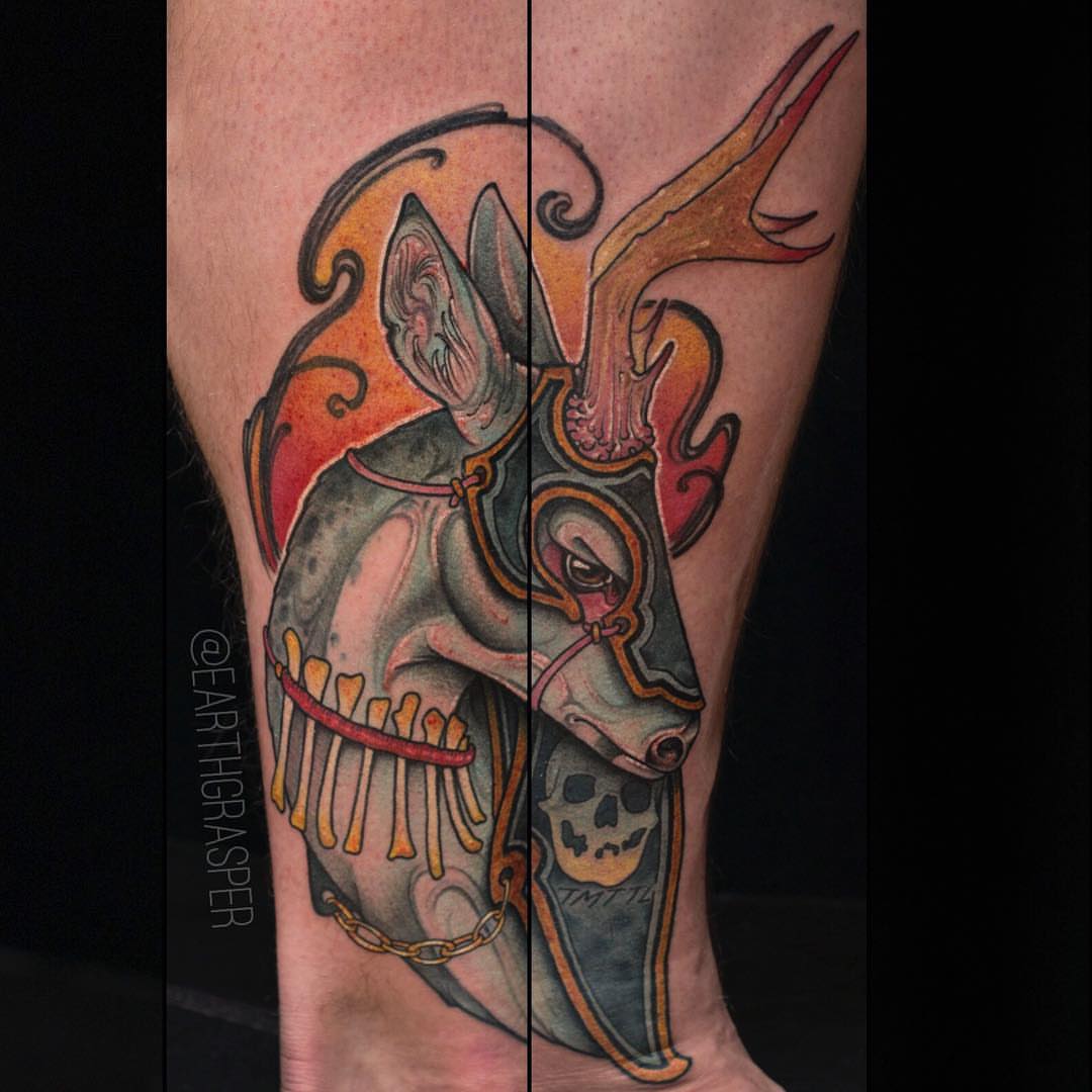Tattoo by @earthgrasper — american_traditional, dark_realism
