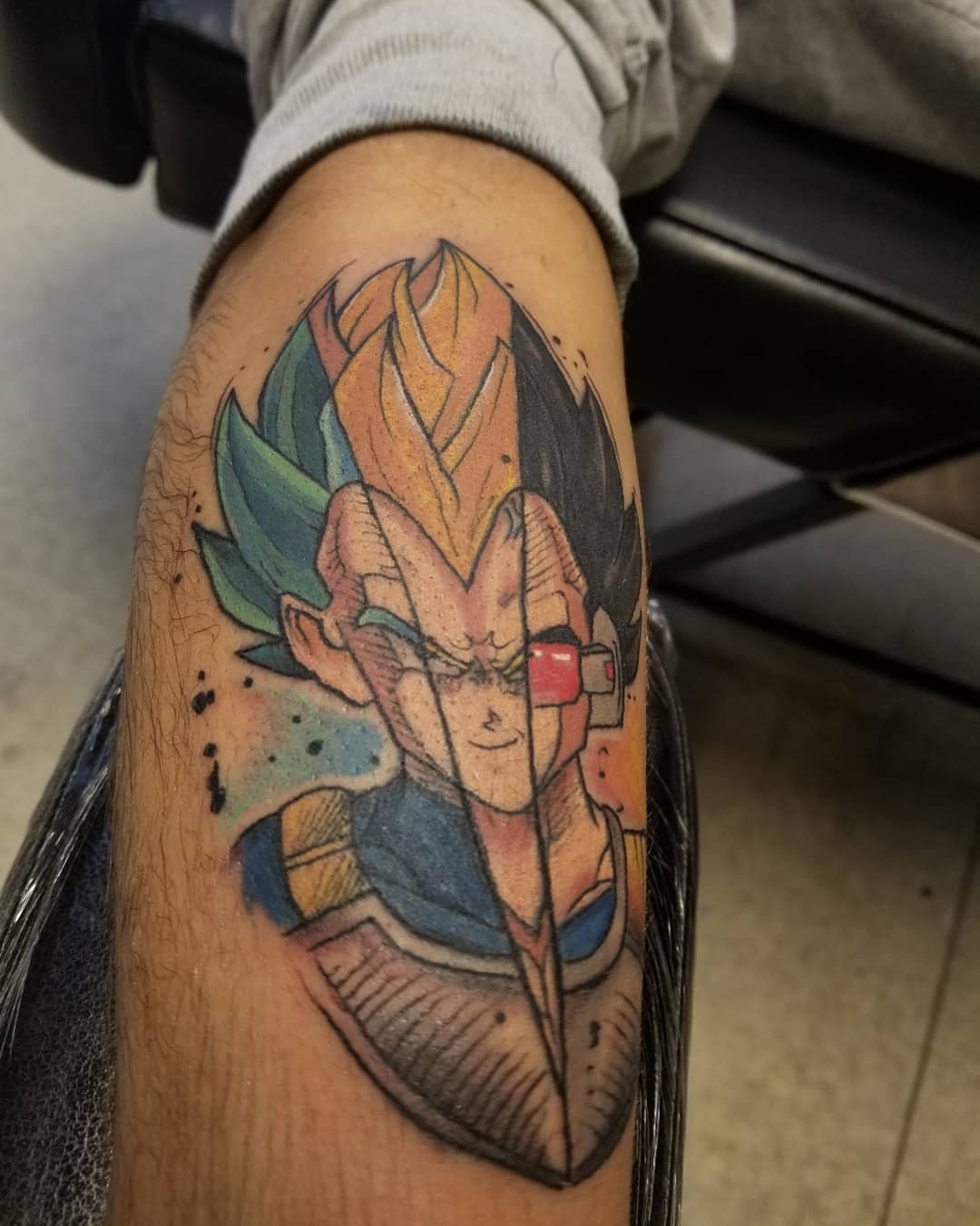 Vegeta anime tattoo on the forearm by Anthony Coleman, Midland, Texas