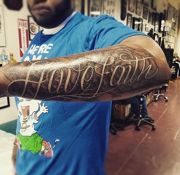 Have Faith lettering script tattoo on the forearm by Felix 🔸 Chesto (Tattooers)