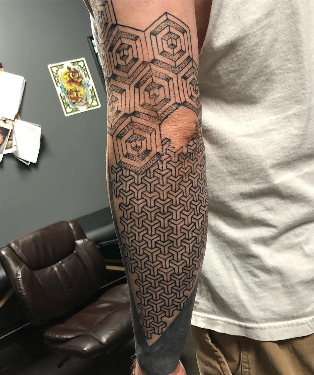 Geometric pattern geometric tattoo on the forearm by Kayden DiGiovanni, Addison, Texas