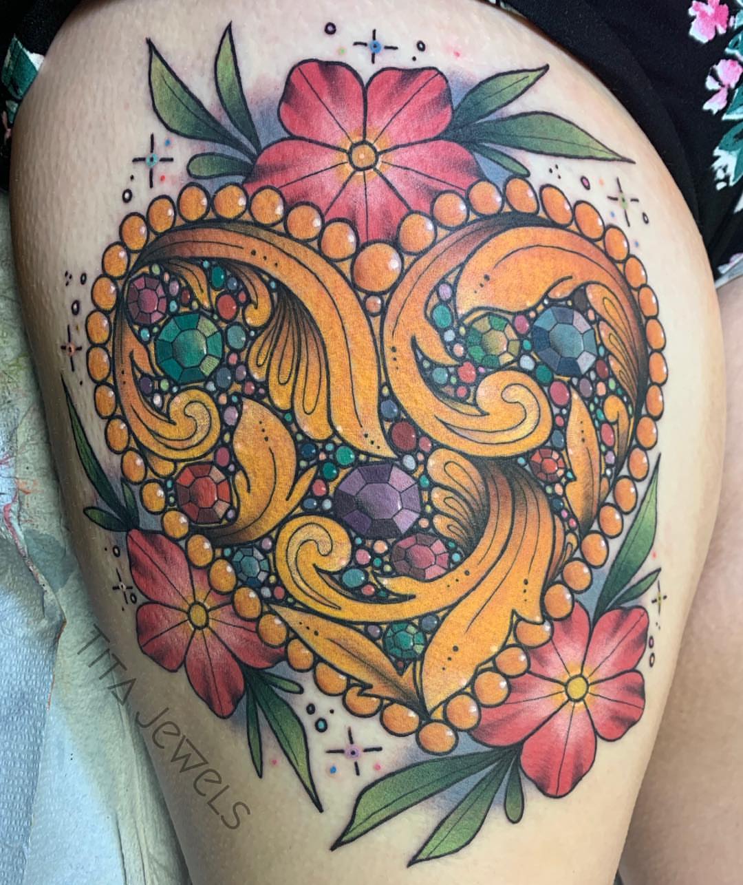 Octopus American traditional tattoo on the thigh by Tita Jewels- Tattoo Artist, Austin, Texas