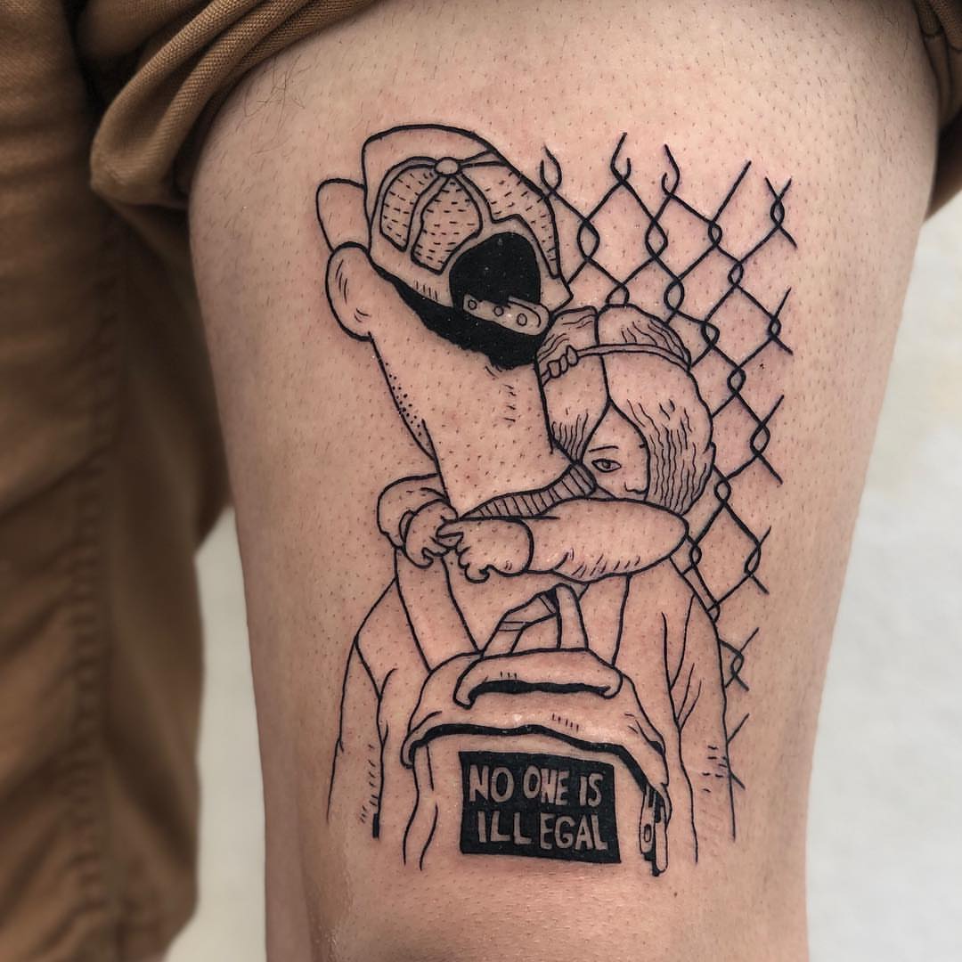 Immigration rights realism tattoo on the thigh by ✧ Maria ✧