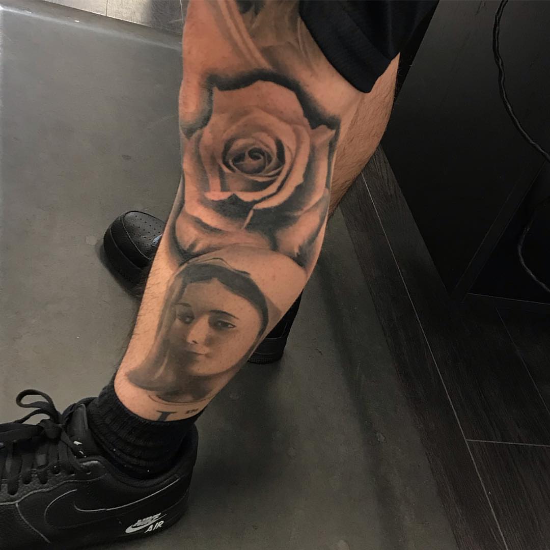 Rose and woman realism tattoo on the forearm by Jayjay🦅