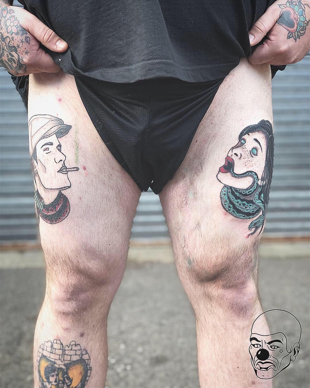 Portrait realism tattoo on the thigh by πππ πππππππ