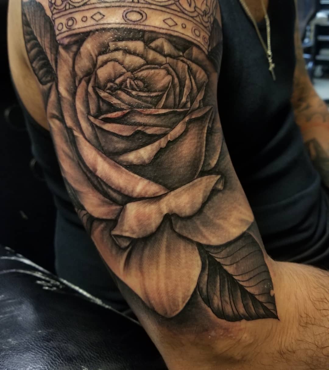 Rose realism tattoo on the forearm by Anthony Coleman, Midland, Texas