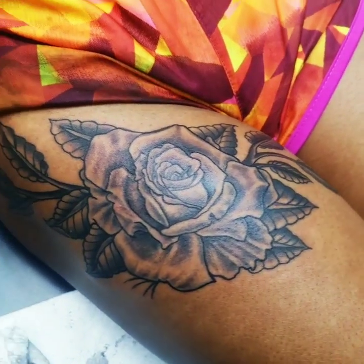 Rose with leaves realism tattoo by André Brazil