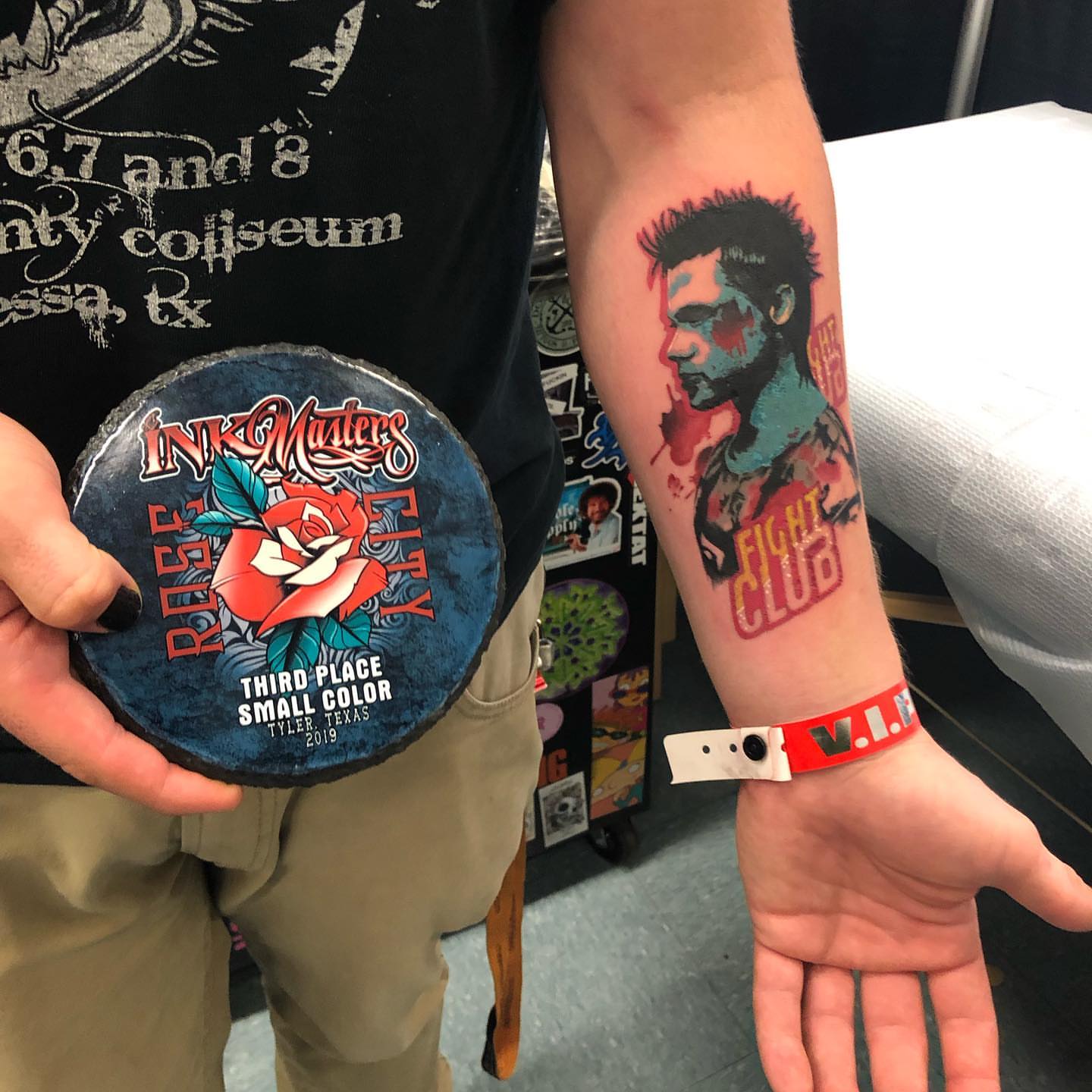 Fight club character realism tattoo on the forearm by Saint Jimmy