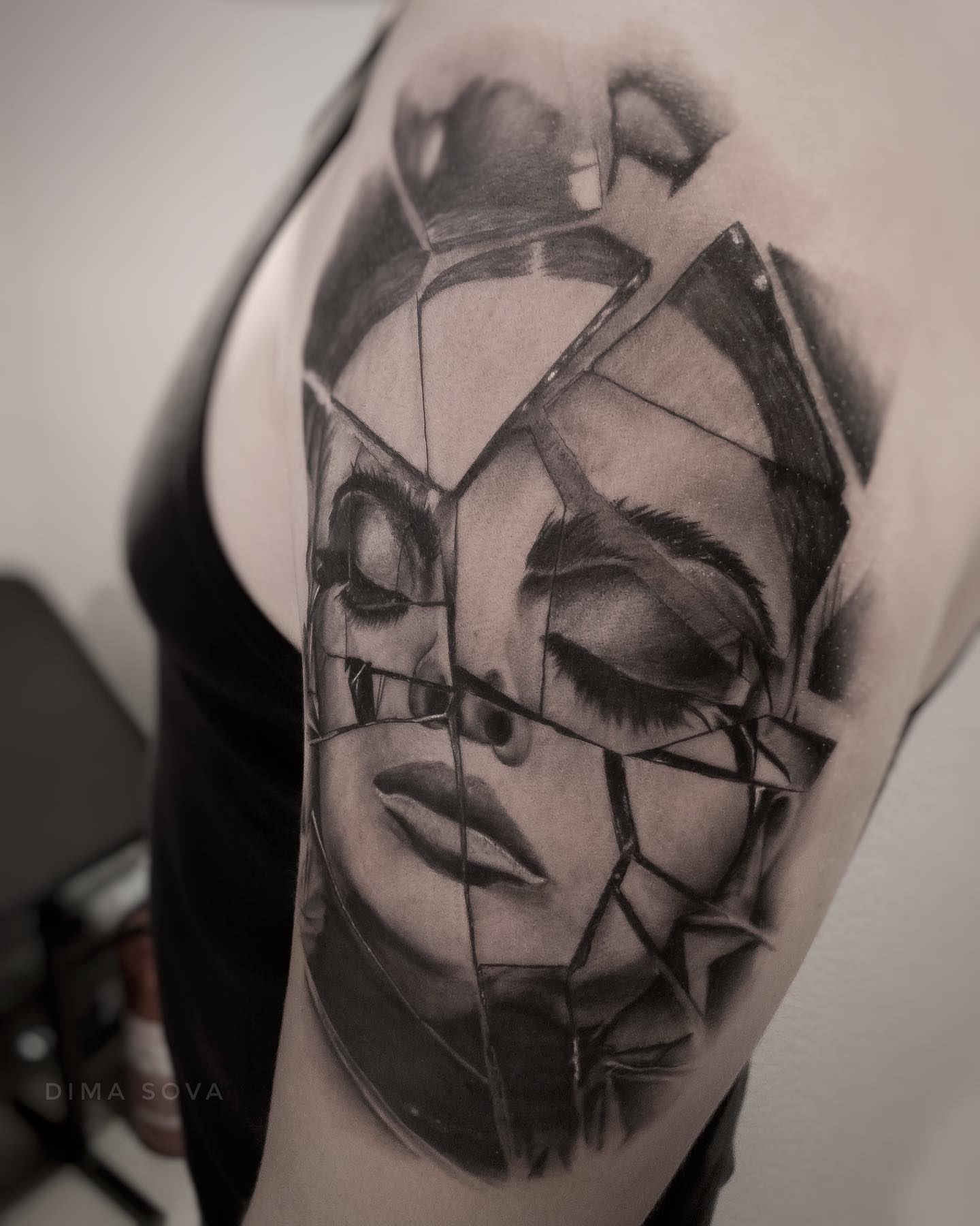 Broken mirror geometric tattoo on the forearm by โ๏ธ Dima Sova โ๏ธ Tattoo ๐บ๐ธ Arlington VA