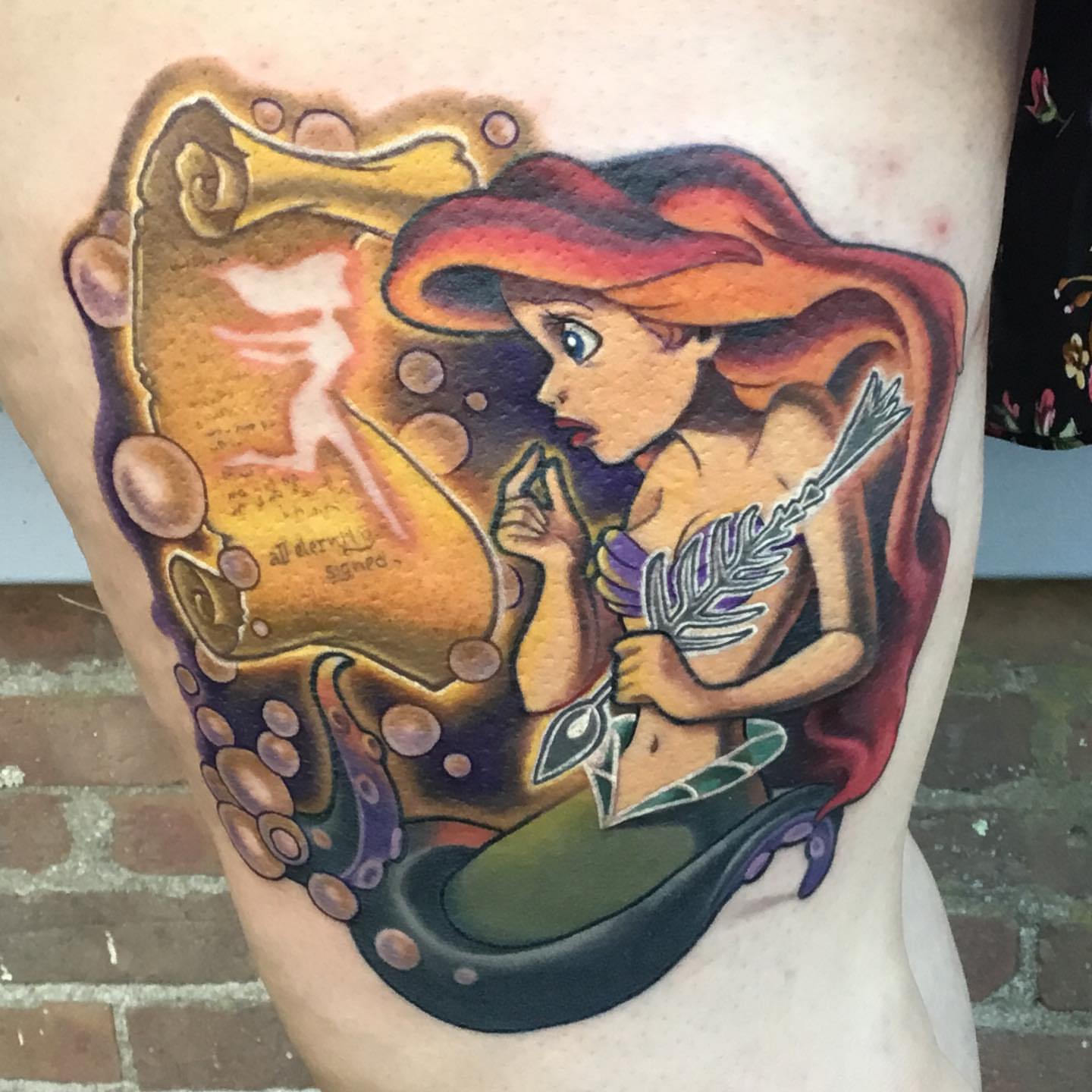 Mermaid realism tattoo on the thigh by Ariel Robinson