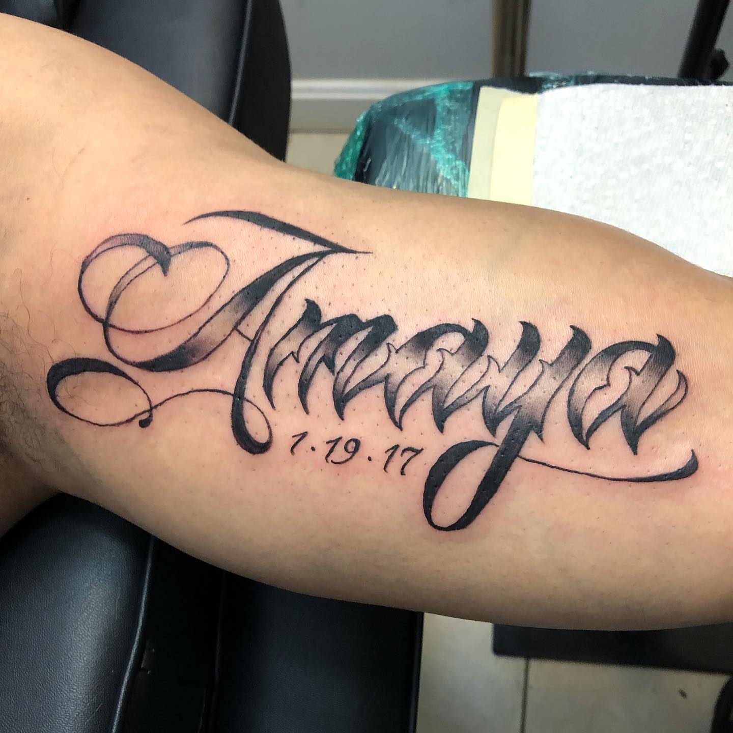 Script lettering lettering script tattoo on the forearm by Joel: Boston Tattoo Artist, Boston, Massachusetts