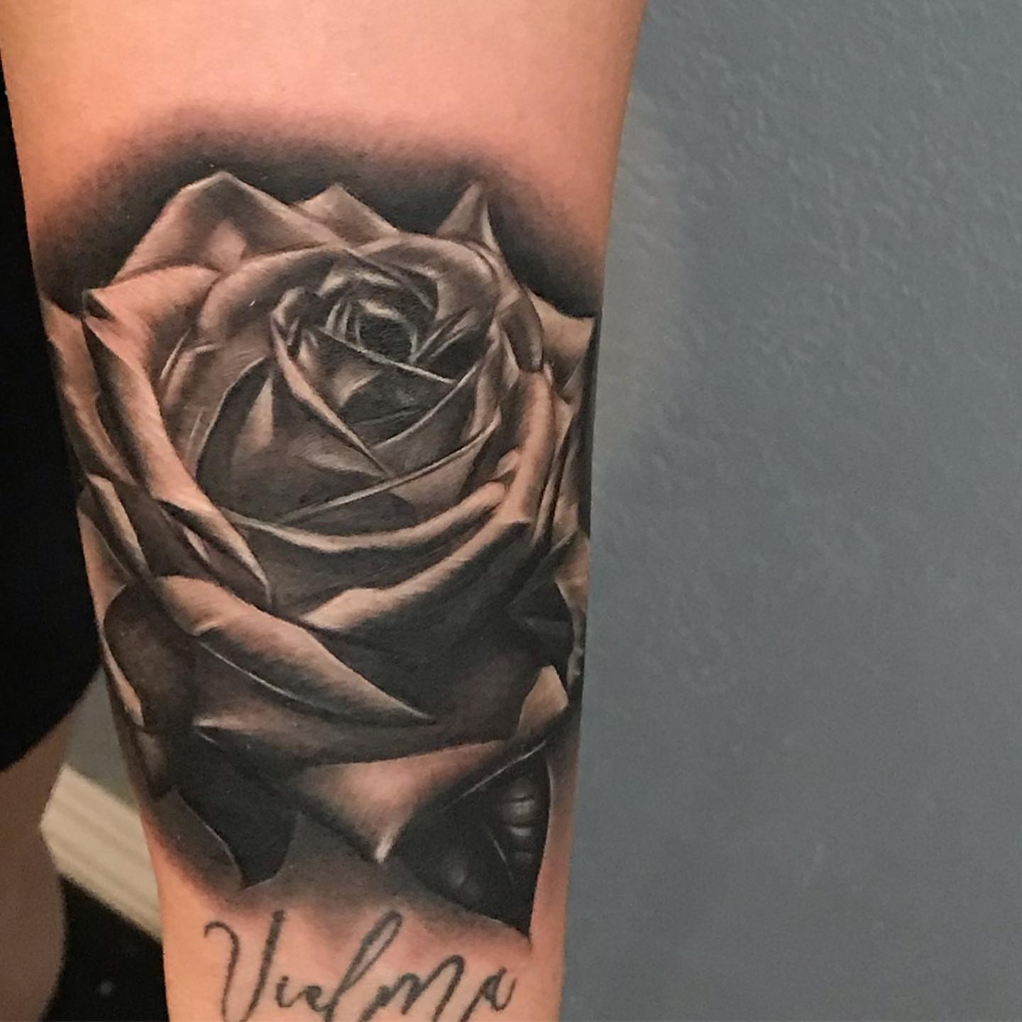 Rose black and grey tattoo on the forearm by Jayjay🦅