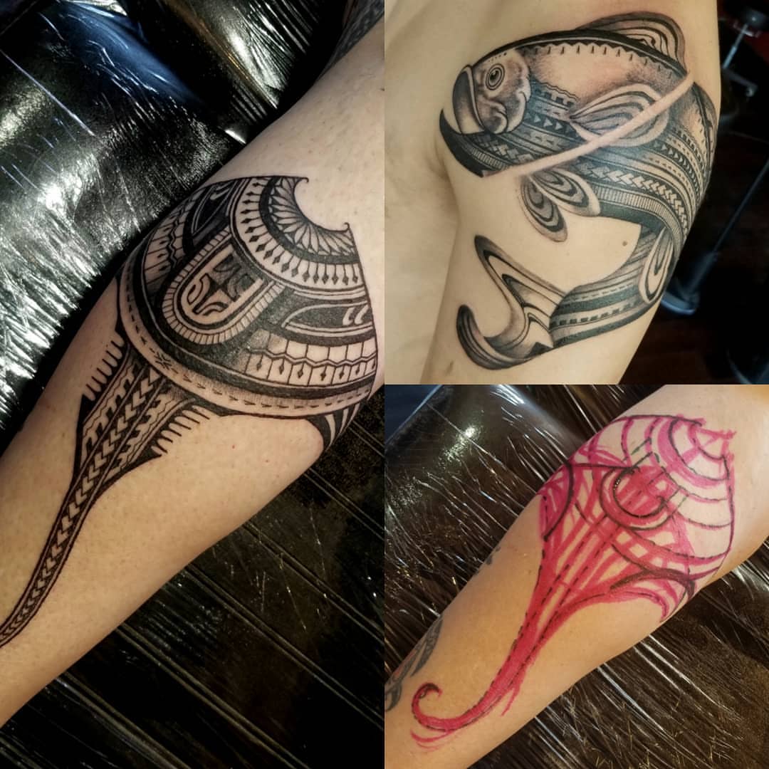 Fish tribal tattoo on the forearm by Jake Goss, Salt Lake City, Utah