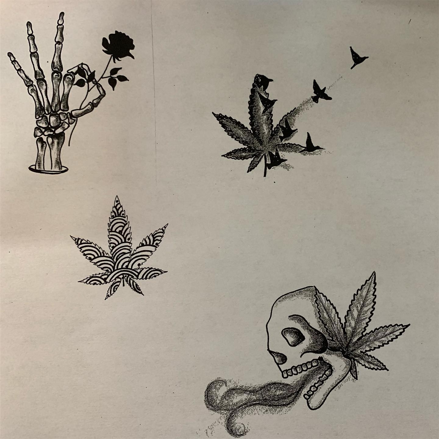 Marijuana leaf dotwork tattoo by Rhonda Faber Green