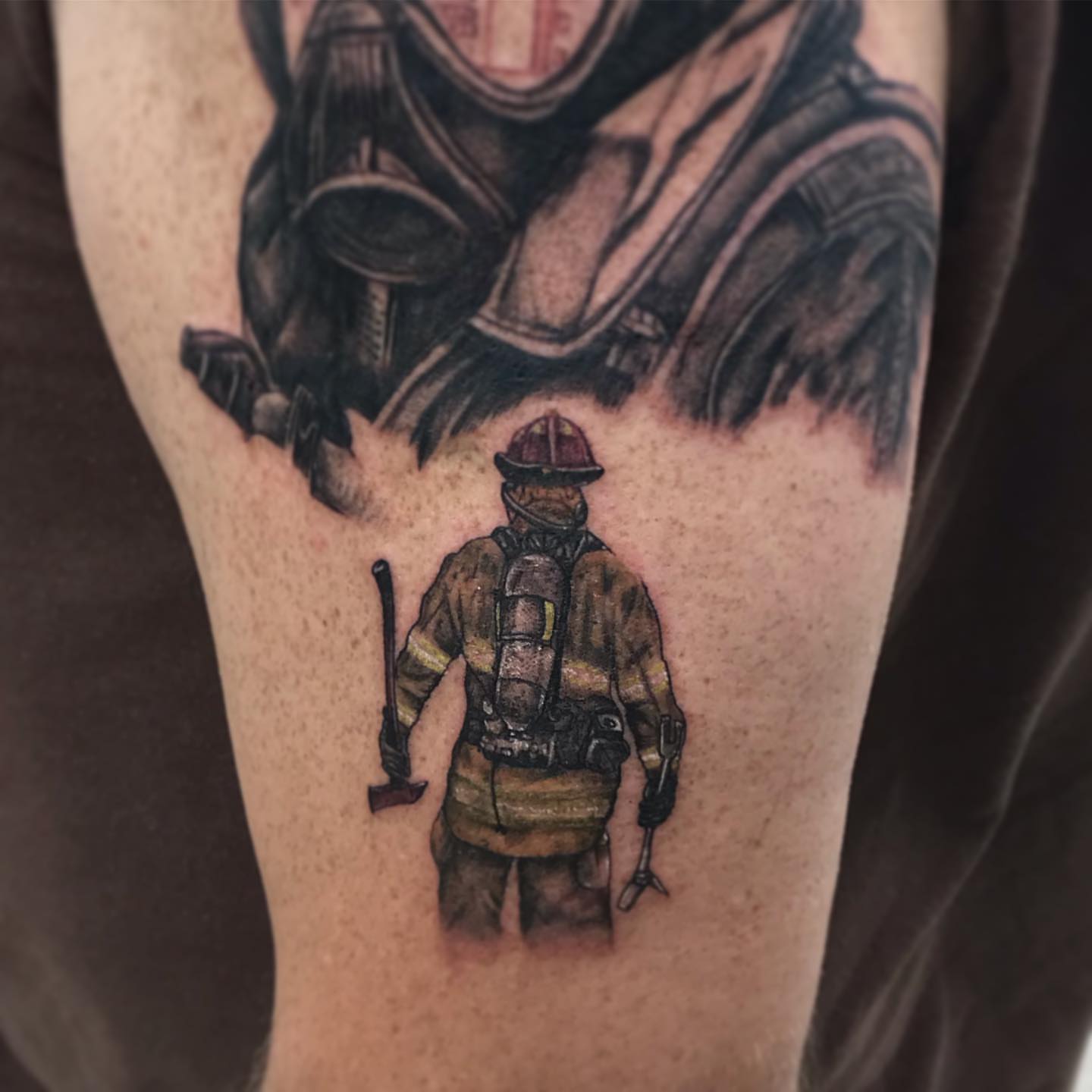 Firefighter realism tattoo on the forearm by Elaine Nerowski ☾
